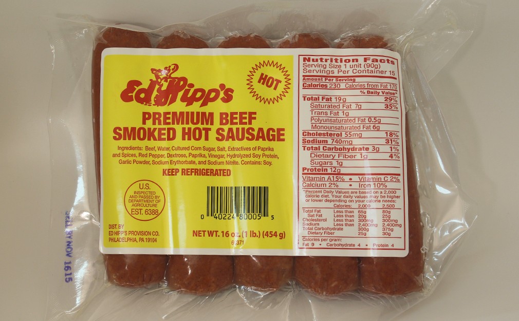 Ed Hipp’s Premium Beef Smoked Hot Sausage